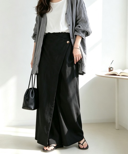 Miniministore（ミニミニストア）の「ラップパンツリネンライクワイドパンツ春夏（チノパンツ・レディース・ブラック/カーキ/アイボリー/モカ・M/L）」の9枚目の写真