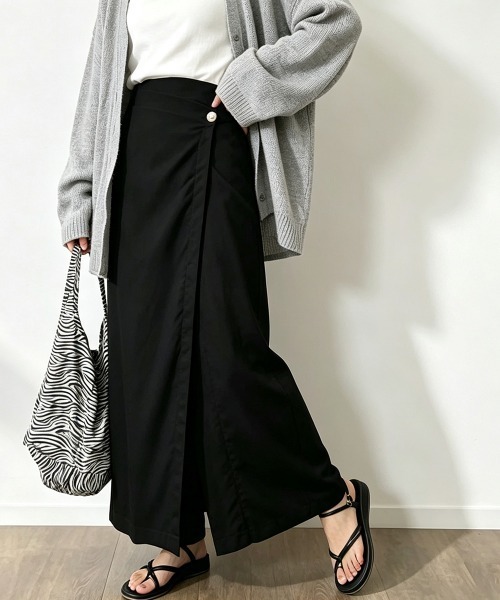 Miniministore（ミニミニストア）の「ラップパンツリネンライクワイドパンツ春夏（チノパンツ・レディース・ブラック/カーキ/アイボリー/モカ・M/L）」の12枚目の写真