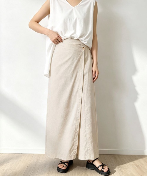 Miniministore（ミニミニストア）の「ラップパンツリネンライクワイドパンツ春夏（チノパンツ・レディース・ブラック/カーキ/アイボリー/モカ・M/L）」の16枚目の写真