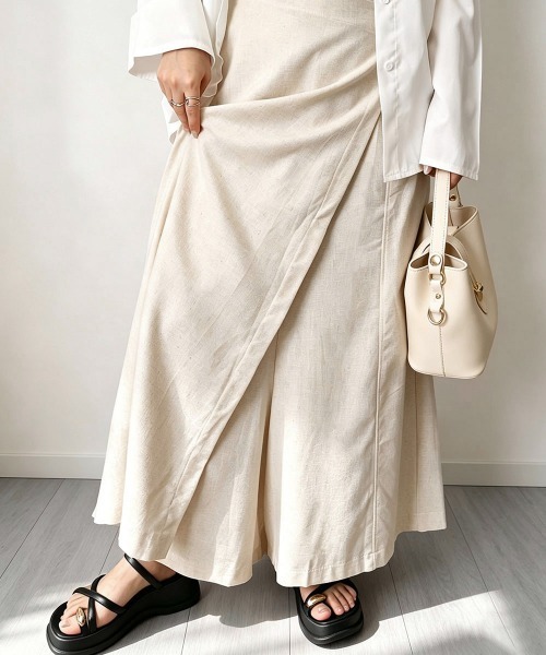Miniministore（ミニミニストア）の「ラップパンツリネンライクワイドパンツ春夏（チノパンツ・レディース・ブラック/カーキ/アイボリー/モカ・M/L）」の19枚目の写真