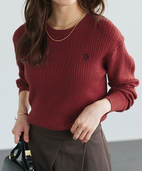 U.S. POLO ASSN.(ユーエスポロアッスン)の「U.S. POLO ASSN. クルーネックケーブルニット(ニット/セーター・レディース・ネイビー/レッド系その他/オフホワイト/ブラウン系その他/杢グレー・LL/L/M)」の5枚目の写真