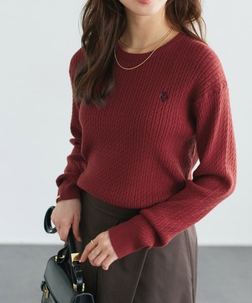 U.S. POLO ASSN.(ユーエスポロアッスン)の「U.S. POLO ASSN. クルーネックケーブルニット(ニット/セーター・レディース・ネイビー/レッド系その他/オフホワイト/ブラウン系その他/杢グレー・LL/L/M)」の10枚目の写真