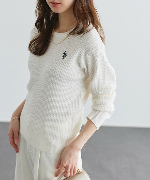 U.S. POLO ASSN.(ユーエスポロアッスン)の「U.S. POLO ASSN. クルーネックケーブルニット(ニット/セーター・レディース・ネイビー/レッド系その他/オフホワイト/ブラウン系その他/杢グレー・LL/L/M)」の22枚目の写真