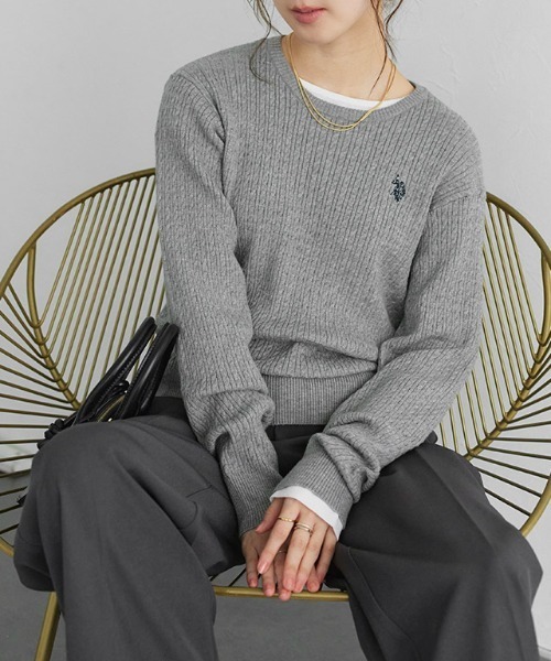 U.S. POLO ASSN.(ユーエスポロアッスン)の「U.S. POLO ASSN. クルーネックケーブルニット(ニット/セーター・レディース・ネイビー/レッド系その他/オフホワイト/ブラウン系その他/杢グレー・LL/L/M)」の15枚目の写真