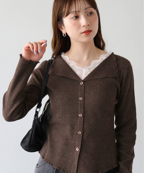 tiptop(ティップトップ)の「レース使いカーディガン風プルオーバー(ニット/セーター・レディース・ブラック/ブラウン/チャコールグレー/アイボリー・FREE)」の4枚目の写真