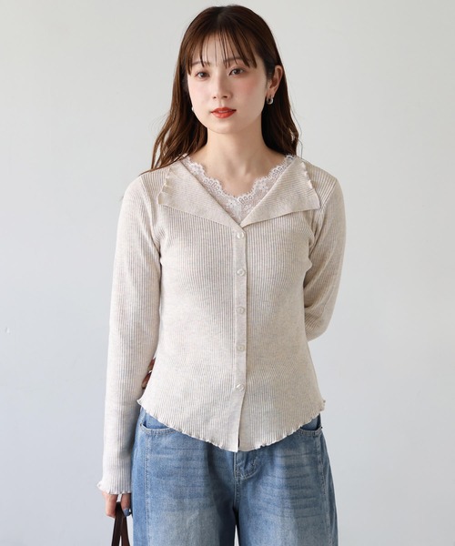 tiptop(ティップトップ)の「レース使いカーディガン風プルオーバー(ニット/セーター・レディース・ブラック/ブラウン/チャコールグレー/アイボリー・FREE)」の5枚目の写真