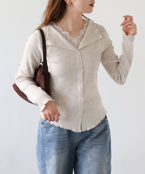 tiptop(ティップトップ)の「レース使いカーディガン風プルオーバー(ニット/セーター・レディース・ブラック/ブラウン/チャコールグレー/アイボリー・FREE)」の6枚目の写真