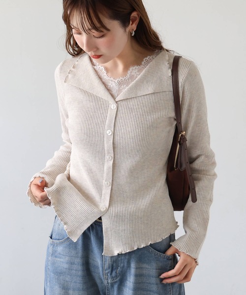 tiptop(ティップトップ)の「レース使いカーディガン風プルオーバー(ニット/セーター・レディース・ブラック/ブラウン/チャコールグレー/アイボリー・FREE)」の7枚目の写真