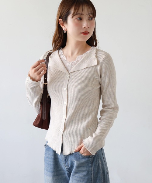tiptop(ティップトップ)の「レース使いカーディガン風プルオーバー(ニット/セーター・レディース・ブラック/ブラウン/チャコールグレー/アイボリー・FREE)」の12枚目の写真