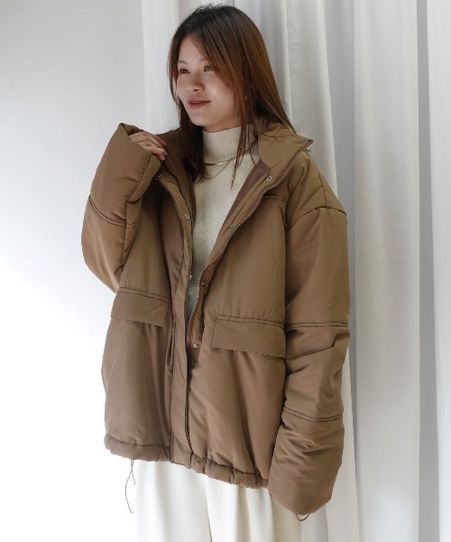 CORNERS(コーナーズ)の「スタンドカラーフェイクダウンブルゾン(ダウンジャケット/コート・レディース・モカ/アイボリー/ブラック・M)」の21枚目の写真