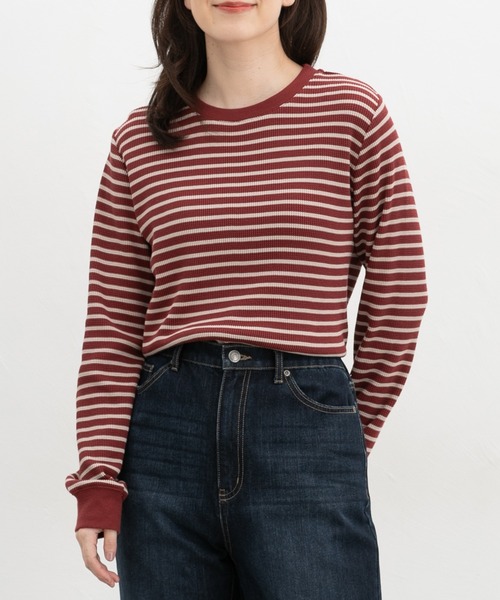 Honeys(ハニーズ)の「総柄ワッフルTシャツ(Tシャツ/カットソー・レディース・ベージュ系その他2/グレー系その他2/レッド系1/グレー系1/ブルー系1/レッド系その他2/ブラック×ベージュ/アイボリー系1・L/S/M/LL)」の12枚目の写真