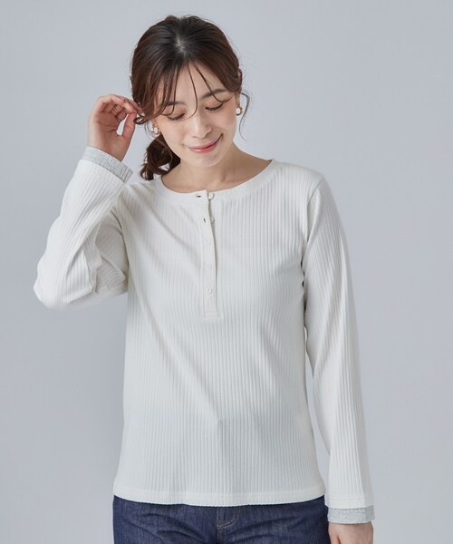 SHOO・LA・RUE(シューラルー)の「【洗濯機可/S-LL】縦ラインですっきり お袖配色リブトップス(Tシャツ/カットソー・レディース・ブラック/ライトグレー/ホワイト・04/03/02/01)」の18枚目の写真