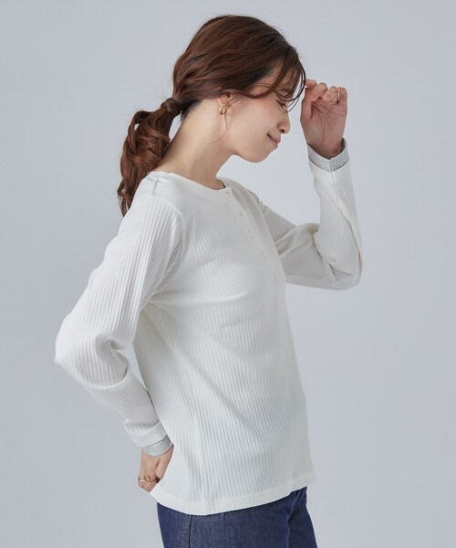 SHOO・LA・RUE(シューラルー)の「【洗濯機可/S-LL】縦ラインですっきり お袖配色リブトップス(Tシャツ/カットソー・レディース・ブラック/ライトグレー/ホワイト・04/03/02/01)」の19枚目の写真