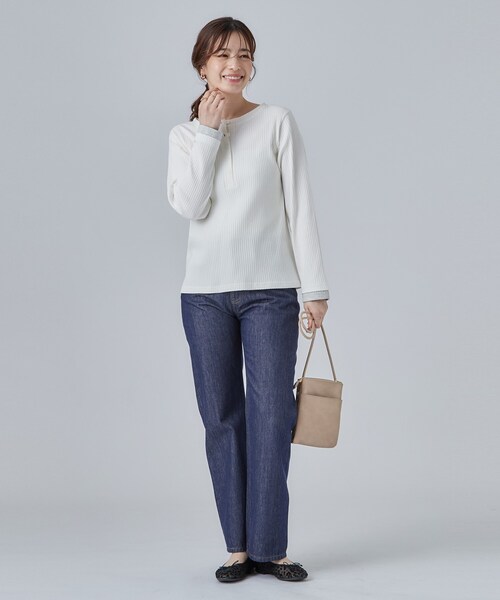 SHOO・LA・RUE(シューラルー)の「【洗濯機可/S-LL】縦ラインですっきり お袖配色リブトップス(Tシャツ/カットソー・レディース・ブラック/ライトグレー/ホワイト・04/03/02/01)」の20枚目の写真