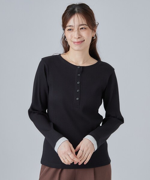 SHOO・LA・RUE(シューラルー)の「【洗濯機可/S-LL】縦ラインですっきり お袖配色リブトップス(Tシャツ/カットソー・レディース・ブラック/ライトグレー/ホワイト・04/03/02/01)」の16枚目の写真