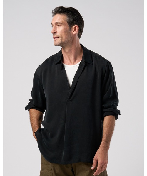 wjk(ダヴルジェイケイ)の「cupro vintage pull-over skipper shirt L/S(シャツ/ブラウス・メンズ・ブラック/ダークカーキ/ダークベージュ・X-LARGE/LARGE/MEDIUM/SMALL)」の17枚目の写真