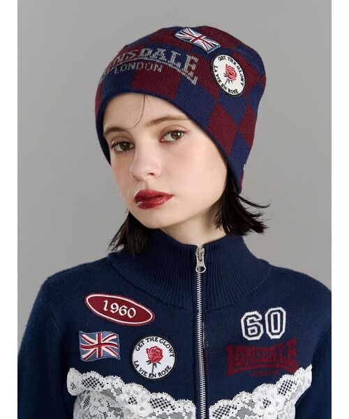 jouetie(ジュエティ)の「【LONSDALE×jouetie】チェッカービーニー(ニットキャップ/ビーニー・レディース・ブラック/ネイビー・FREE)」の2枚目の写真