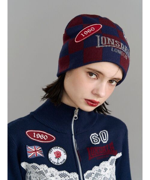 jouetie(ジュエティ)の「【LONSDALE×jouetie】チェッカービーニー(ニットキャップ/ビーニー・レディース・ブラック/ネイビー・FREE)」の6枚目の写真