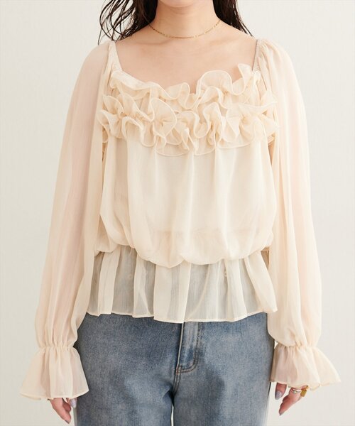 natural couture(ナチュラルクチュール)の「スクエアネックフリルブラウス(シャツ/ブラウス・レディース・ピンク系その他/アイボリー・FREE)」の7枚目の写真