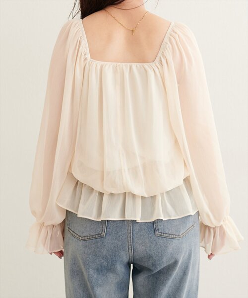 natural couture(ナチュラルクチュール)の「スクエアネックフリルブラウス(シャツ/ブラウス・レディース・ピンク系その他/アイボリー・FREE)」の9枚目の写真