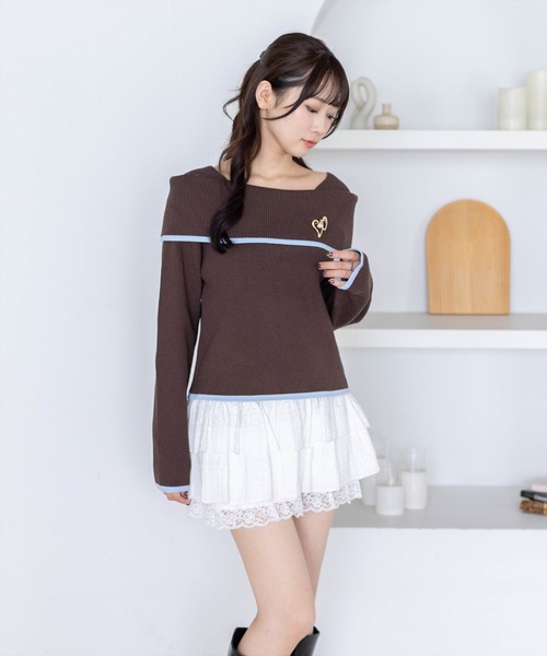 clear（クリア）の「ブローチ付きオフショルニットトップス［骨格ウェーブ／上品／デート］（ニット/セーター・レディース・アイボリー/レッド/ネイビー/グレー/ブラック/ブラウン・F）」の9枚目の写真