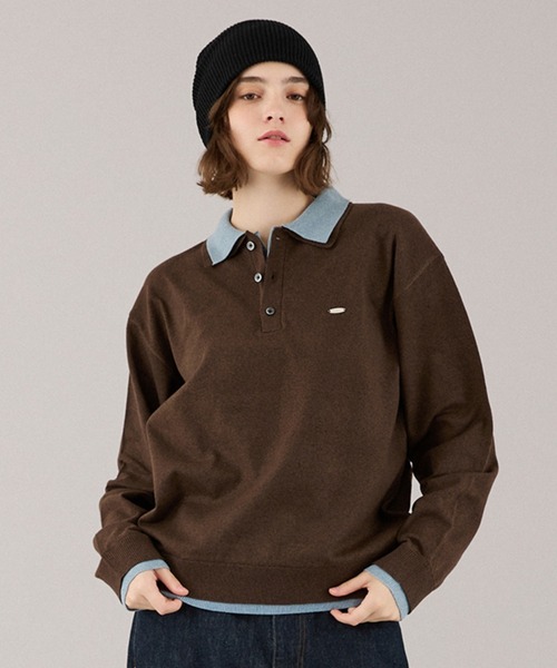 ONCILY(オンシェリー)の「LAYERED DOUBLE COLLAR KNIT POLO / レイヤードダブル襟ニットポロ(ニット/セーター・メンズ・チャコールグレー/ベージュ/ネイビー/ブラウン・SMALL/MEDIUM/LARGE)」の2枚目の写真