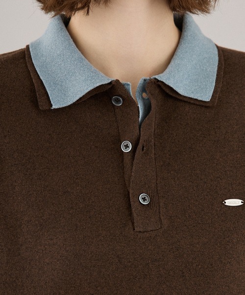 ONCILY(オンシェリー)の「LAYERED DOUBLE COLLAR KNIT POLO / レイヤードダブル襟ニットポロ(ニット/セーター・メンズ・チャコールグレー/ベージュ/ネイビー/ブラウン・SMALL/MEDIUM/LARGE)」の7枚目の写真