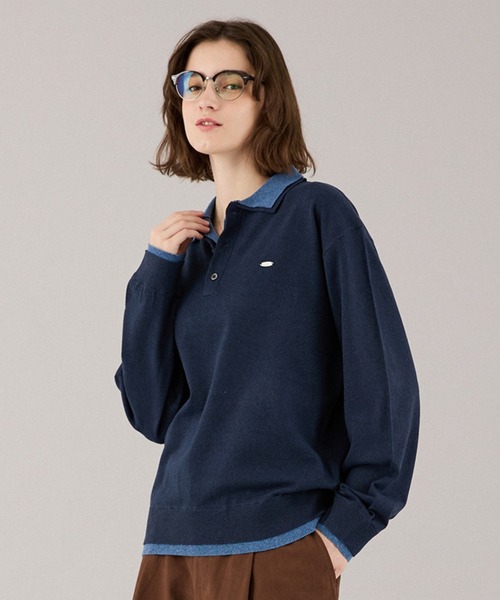 ONCILY(オンシェリー)の「LAYERED DOUBLE COLLAR KNIT POLO / レイヤードダブル襟ニットポロ(ニット/セーター・メンズ・チャコールグレー/ベージュ/ネイビー/ブラウン・SMALL/MEDIUM/LARGE)」の18枚目の写真