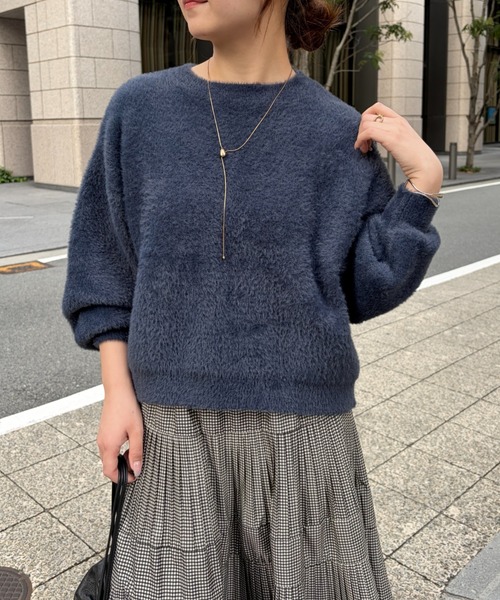 Jena espace merveilleux(ジェナ エスパスメルヴェイユ)の「ラメフェザーソフトニット 秋冬ニット(ニット/セーター・レディース・ライトグレー/ネイビー/ブラウン・FREE)」の1枚目の写真