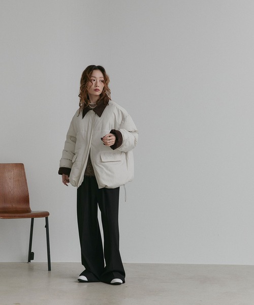 ad thie(アドティエ)の「コーデュロイ カラー パデットブルゾン(ブルゾン・レディース・ブラック/オフホワイト・FREE)」の3枚目の写真