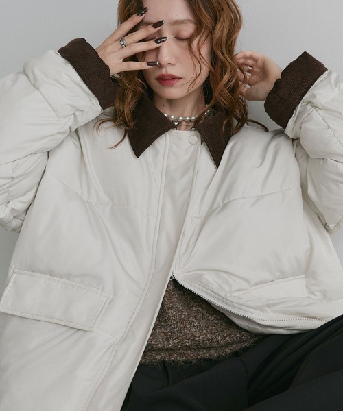ad thie(アドティエ)の「コーデュロイ カラー パデットブルゾン(ブルゾン・レディース・ブラック/オフホワイト・FREE)」の7枚目の写真