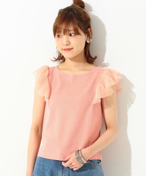 Another Edition（アナザーエディション）の「ドットチュールスリーブTシャツ/ AEBFC　DOT チュール SL T◆（Tシャツ/カットソー・レディース・オフホワイト/ブラック/ピンク・フリー）」の3枚目の写真