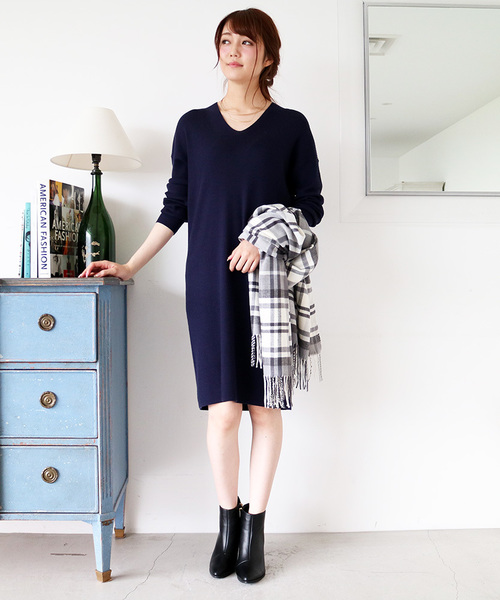 N.（N. Natural Beauty Basic）（エヌエヌナチュラルビューティーベーシック）の「ウールベーシックニットワンピース（ワンピース・レディース・ベージュ/イエロー/ネイビー/グレー/レッド・MEDIUM）」の3枚目の写真