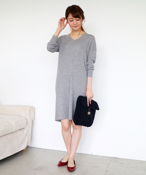 N.（N. Natural Beauty Basic）（エヌエヌナチュラルビューティーベーシック）の「ウールベーシックニットワンピース（ワンピース・レディース・ベージュ/イエロー/ネイビー/グレー/レッド・MEDIUM）」の2枚目の写真