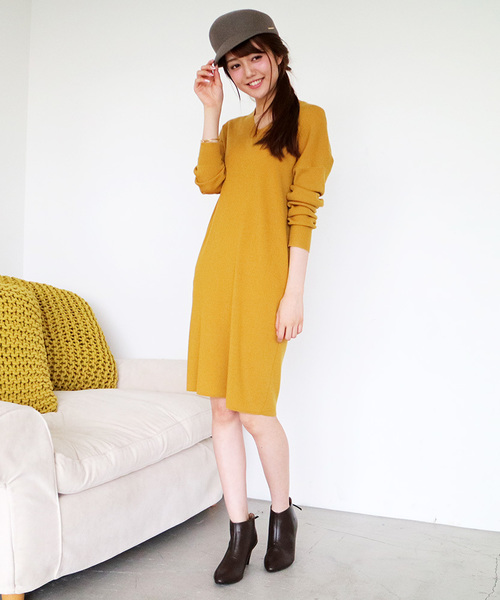 N.（N. Natural Beauty Basic）（エヌエヌナチュラルビューティーベーシック）の「ウールベーシックニットワンピース（ワンピース・レディース・ベージュ/イエロー/ネイビー/グレー/レッド・MEDIUM）」の8枚目の写真