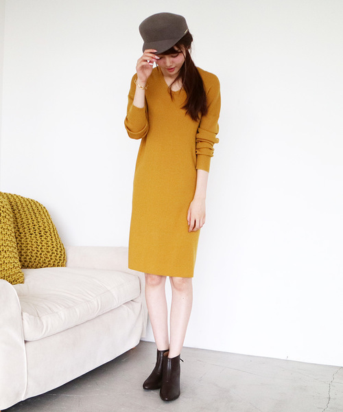 N.（N. Natural Beauty Basic）（エヌエヌナチュラルビューティーベーシック）の「ウールベーシックニットワンピース（ワンピース・レディース・ベージュ/イエロー/ネイビー/グレー/レッド・MEDIUM）」の9枚目の写真