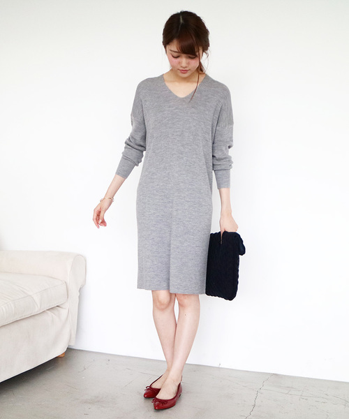 N.（N. Natural Beauty Basic）（エヌエヌナチュラルビューティーベーシック）の「ウールベーシックニットワンピース（ワンピース・レディース・ベージュ/イエロー/ネイビー/グレー/レッド・MEDIUM）」の21枚目の写真