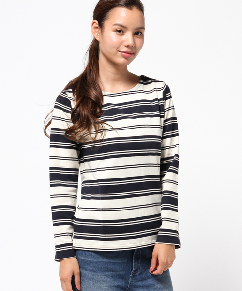 Pierrot（ピエロ）の「【しっかり生地が魅力！王道のボーダーロンT】3typeボーダー地厚カットソートップス（Tシャツ/カットソー・レディース・ネイビー/ホワイト×レッド/グレー系その他/グレー×ホワイト/ブルー系その他2/その他/ホワイト系その他/レッド系その他/トリコロール/ホワイト×ネイビー/グレー系その他2/ブルー系その他・M/L）」の19枚目の写真