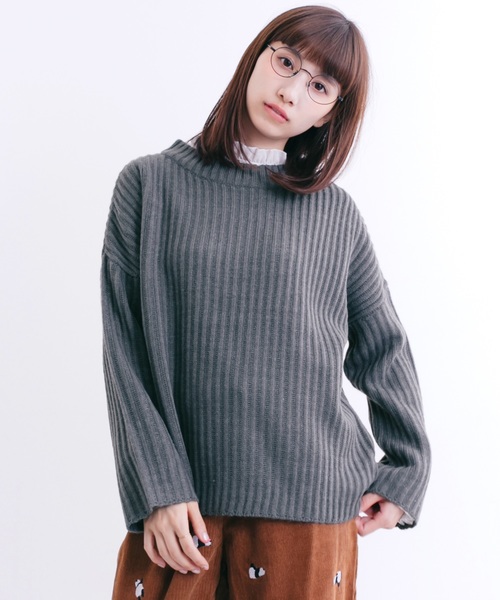 MERLOT（メルロー）の「リブニットプルオーバー640-7527（ニット/セーター・レディース・アイボリー/ラベンダー/ブラウン/チャコールグレー・FREE）」の2枚目の写真