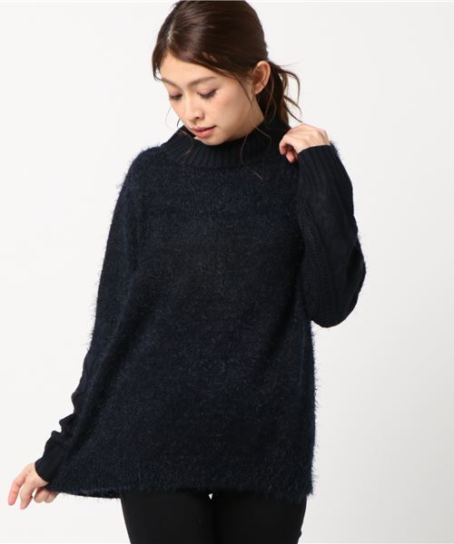 STYLEBLOCK（スタイルブロック）の「シャギー袖切り替えプルオーバー（ニット/セーター・レディース・ホワイト/ブラック/ベージュ/ネイビー/グレー/ピンク・M）」の5枚目の写真