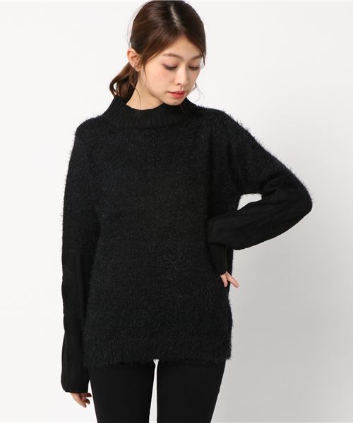 STYLEBLOCK（スタイルブロック）の「シャギー袖切り替えプルオーバー（ニット/セーター・レディース・ホワイト/ブラック/ベージュ/ネイビー/グレー/ピンク・M）」の2枚目の写真
