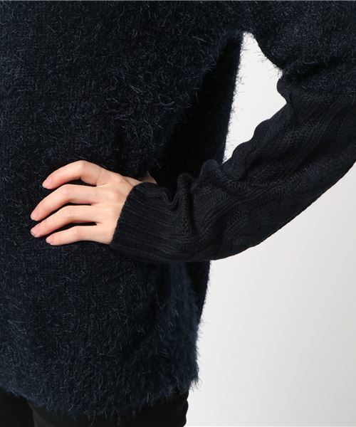 STYLEBLOCK（スタイルブロック）の「シャギー袖切り替えプルオーバー（ニット/セーター・レディース・ホワイト/ブラック/ベージュ/ネイビー/グレー/ピンク・M）」の12枚目の写真