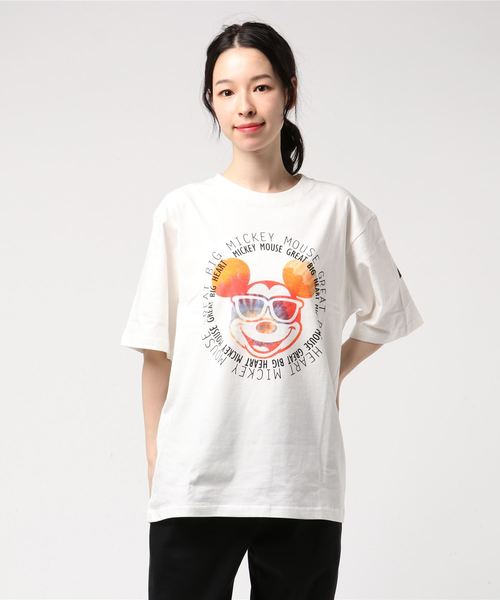 Disney（ディズニー）の「サングラスミッキーT（Tシャツ/カットソー・レディース・ブラック/ホワイト・LL/M/L）」の9枚目の写真