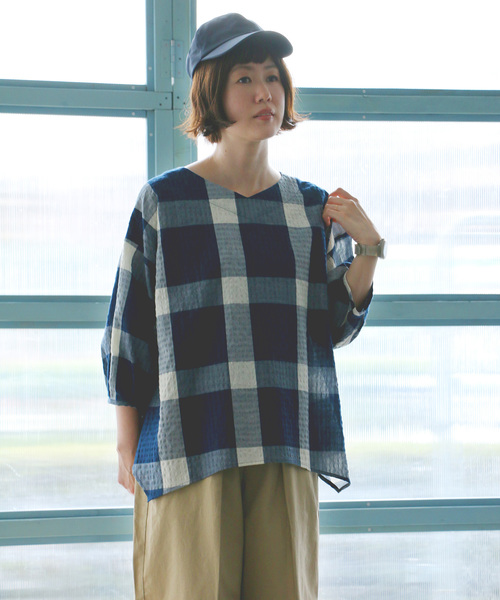 LBC(エルビーシー)の「ビッグブロックチェックブラウス(シャツ/ブラウス・レディース・ブラック/ネイビー/オレンジ・M/L)」の3枚目の写真