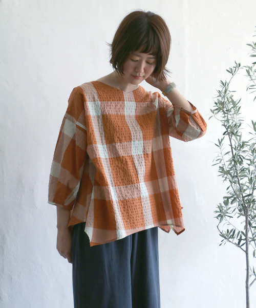 LBC(エルビーシー)の「ビッグブロックチェックブラウス(シャツ/ブラウス・レディース・ブラック/ネイビー/オレンジ・M/L)」の1枚目の写真