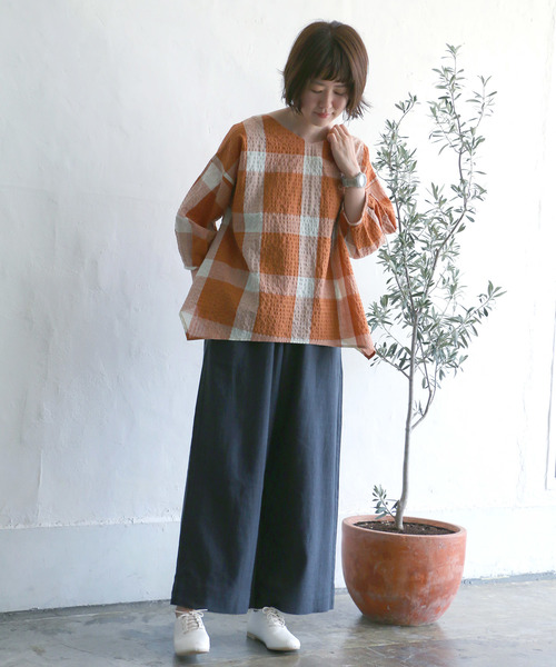 LBC(エルビーシー)の「ビッグブロックチェックブラウス(シャツ/ブラウス・レディース・ブラック/ネイビー/オレンジ・M/L)」の11枚目の写真