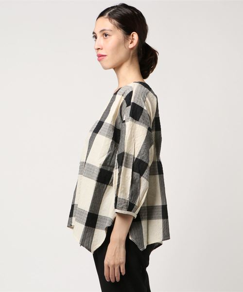 LBC(エルビーシー)の「ビッグブロックチェックブラウス(シャツ/ブラウス・レディース・ブラック/ネイビー/オレンジ・M/L)」の4枚目の写真