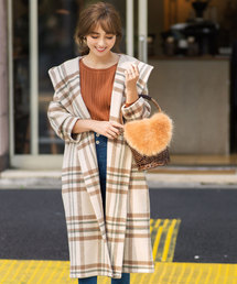 &. NOSTALGIA | ハンドメイドウール混チェック柄フードコート(その他アウター)