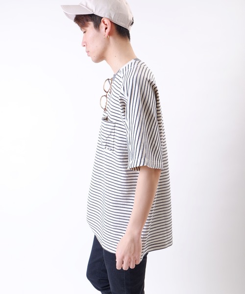JRD by JARLD(ジェイアールディーバイジャールド)の「【JRD by JARLD】ドルマンスリーブ切替 ボーダー柄 半袖Tシャツ(Tシャツ/カットソー・メンズ・グレー系その他/ブルー系その他・S/M/L)」の12枚目の写真