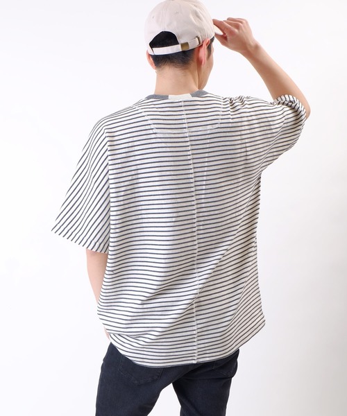 JRD by JARLD(ジェイアールディーバイジャールド)の「【JRD by JARLD】ドルマンスリーブ切替 ボーダー柄 半袖Tシャツ(Tシャツ/カットソー・メンズ・グレー系その他/ブルー系その他・S/M/L)」の11枚目の写真